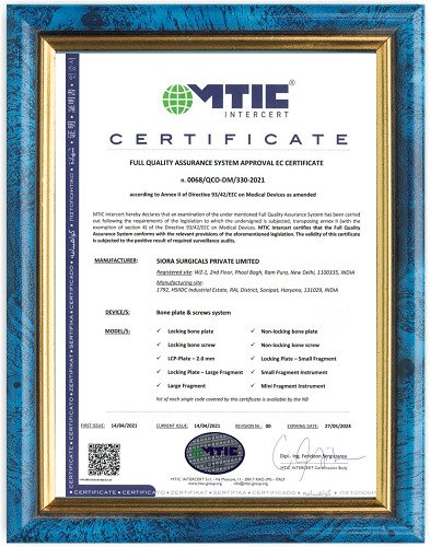 CE Certificate for Locking Plates & Screws