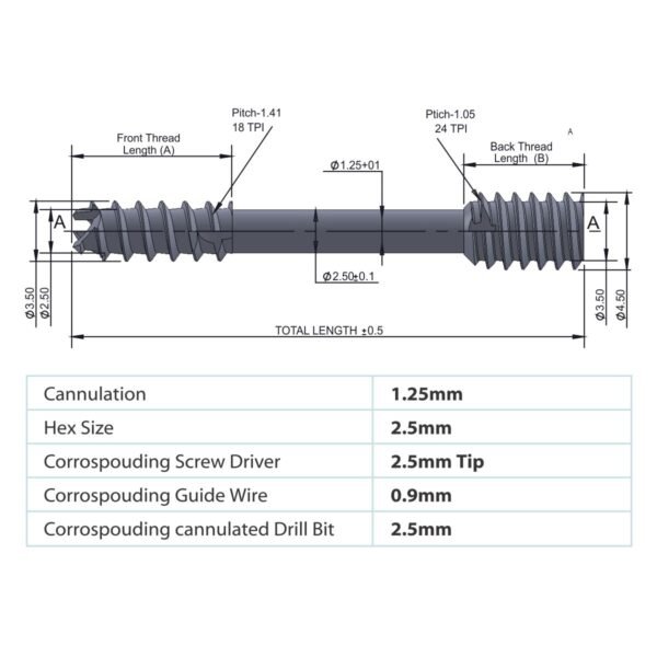 SCRUCAN Cannulated Compression Screw 3.5mm/4.5mm Titanium