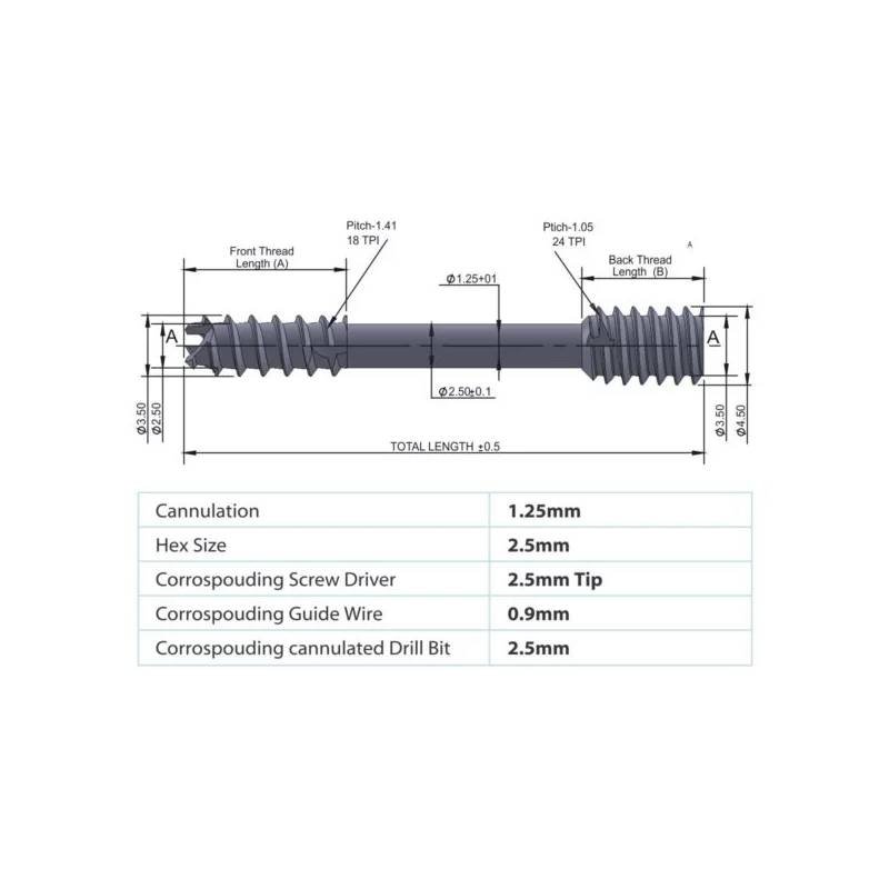 SCRUCAN Cannulated Compression Screw 3.5mm/4.5mm – Titanium